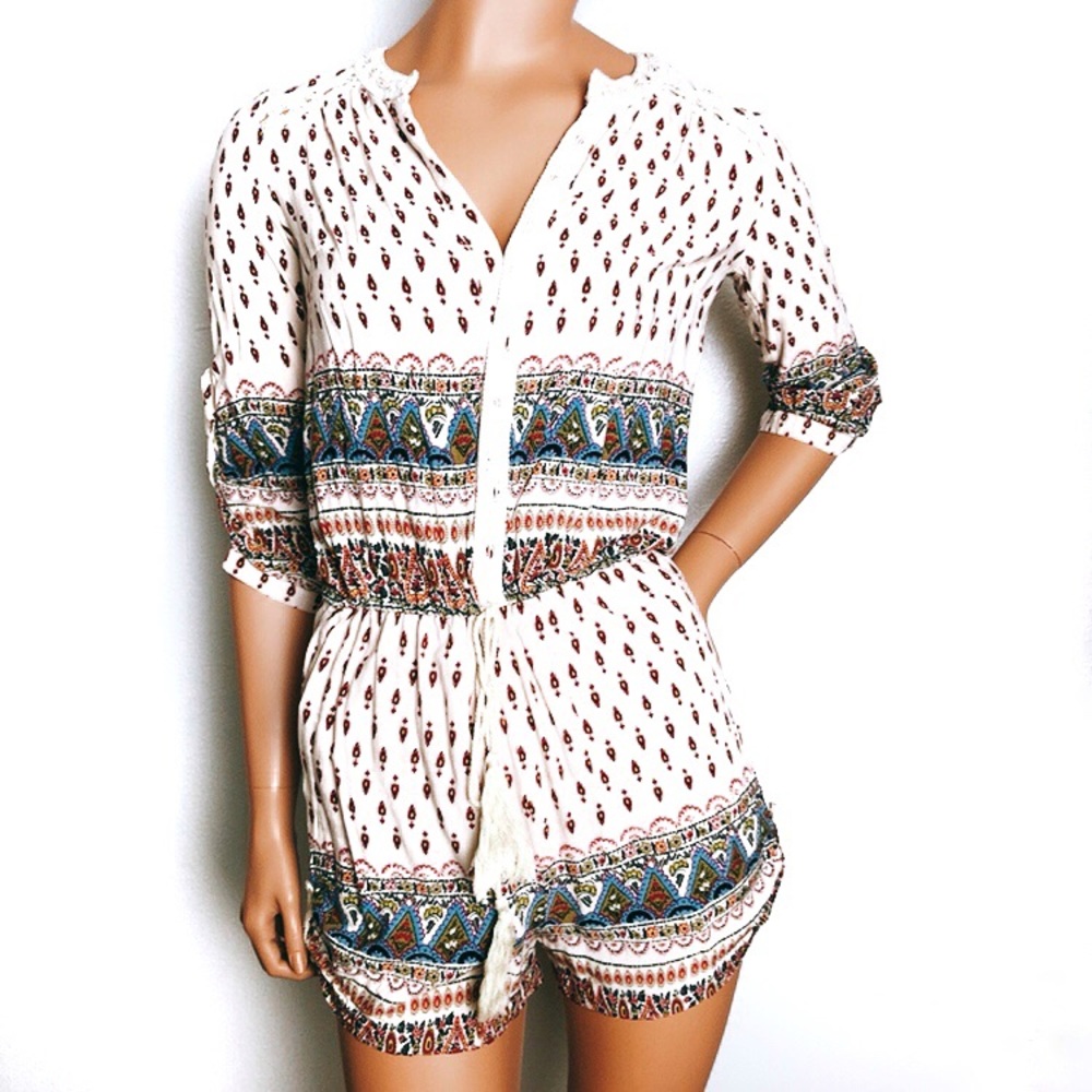 Boho Print Tassel Belt Summer Romper